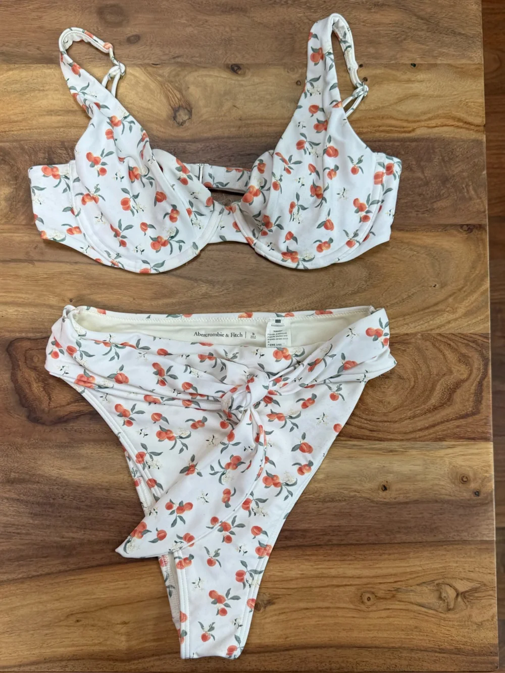 Abercrombie & Fitch White Peach Print Two-Piece Swim Set